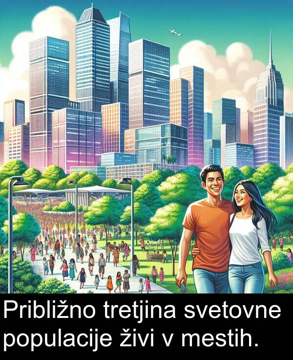 mestih: Približno tretjina svetovne populacije živi v mestih.