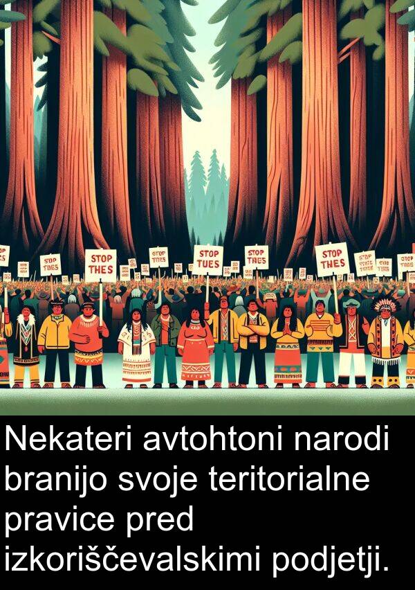 avtohtoni: Nekateri avtohtoni narodi branijo svoje teritorialne pravice pred izkoriščevalskimi podjetji.