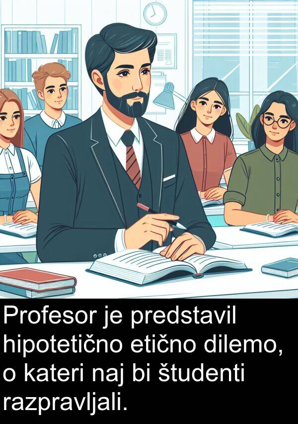 kateri: Profesor je predstavil hipotetično etično dilemo, o kateri naj bi študenti razpravljali.