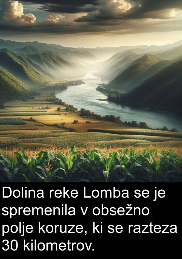 koruze: Dolina reke Lomba se je spremenila v obsežno polje koruze, ki se razteza 30 kilometrov.