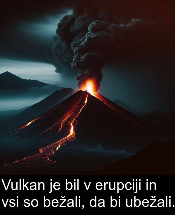 vsi: Vulkan je bil v erupciji in vsi so bežali, da bi ubežali.