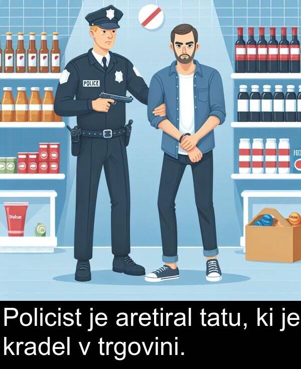 aretiral: Policist je aretiral tatu, ki je kradel v trgovini.