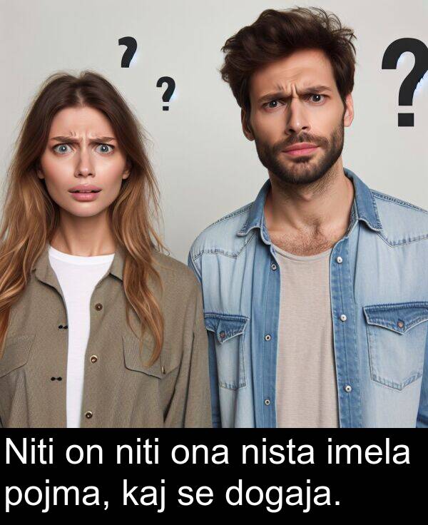 kaj: Niti on niti ona nista imela pojma, kaj se dogaja.