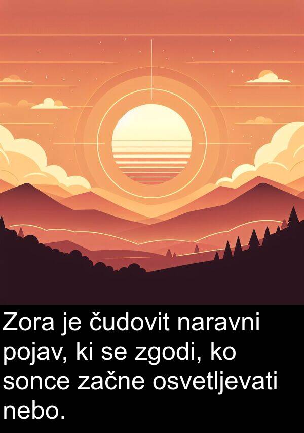 čudovit: Zora je čudovit naravni pojav, ki se zgodi, ko sonce začne osvetljevati nebo.