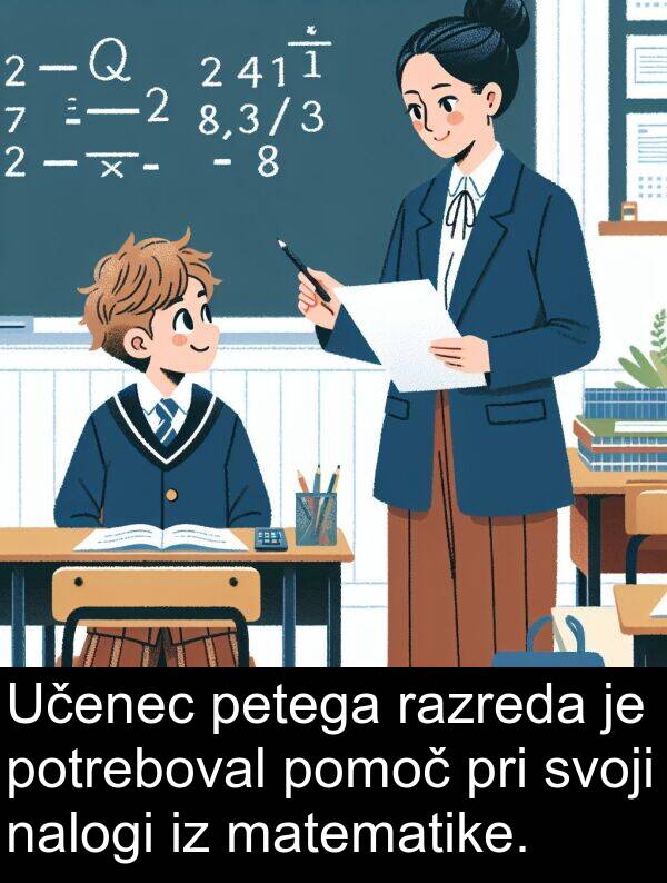 petega: Učenec petega razreda je potreboval pomoč pri svoji nalogi iz matematike.