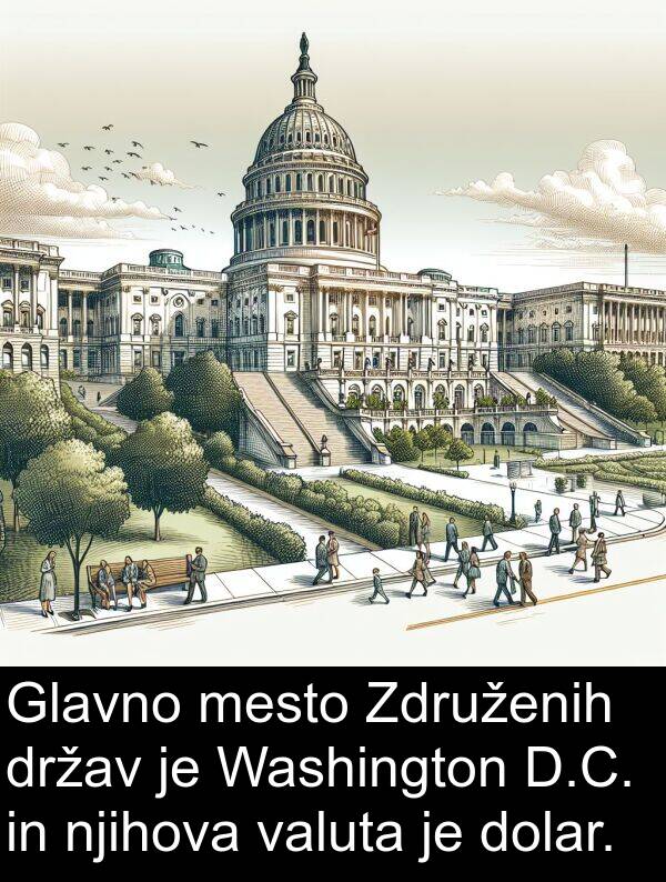 valuta: Glavno mesto Združenih držav je Washington D.C. in njihova valuta je dolar.