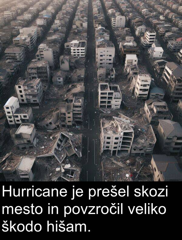 škodo: Hurricane je prešel skozi mesto in povzročil veliko škodo hišam.