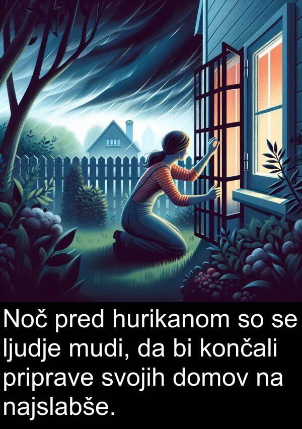 ljudje: Noč pred hurikanom so se ljudje mudi, da bi končali priprave svojih domov na najslabše.