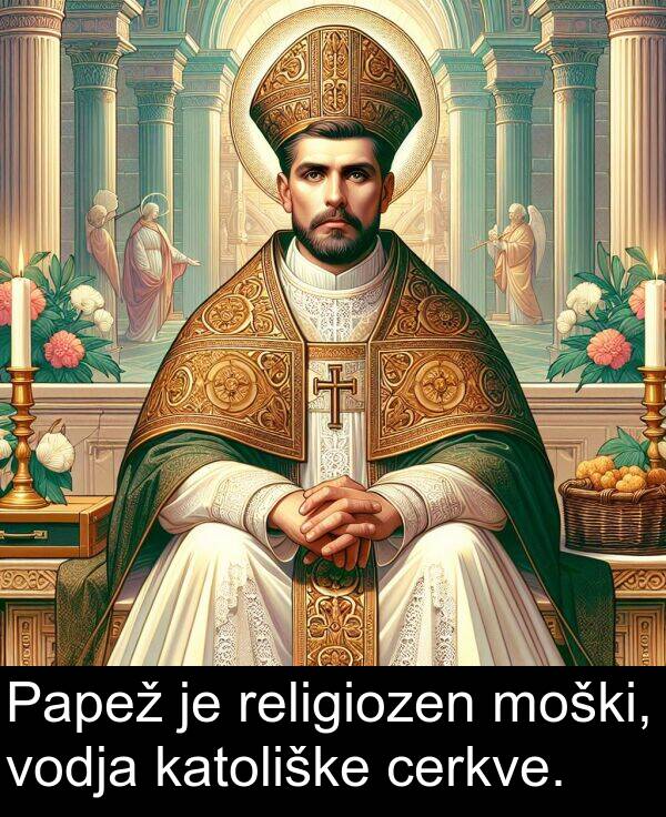 vodja: Papež je religiozen moški, vodja katoliške cerkve.