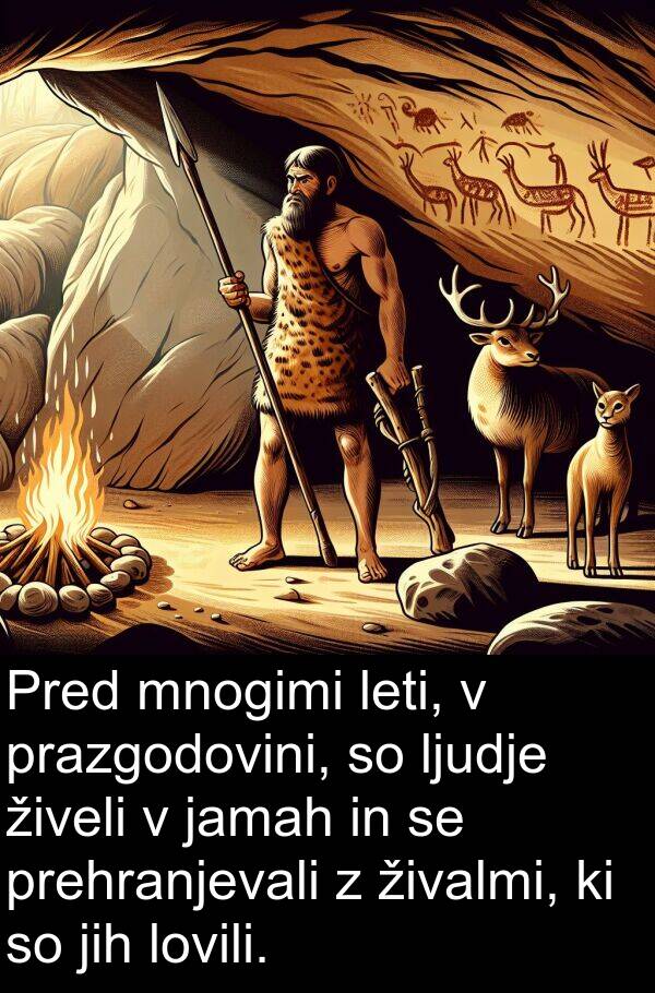 jamah: Pred mnogimi leti, v prazgodovini, so ljudje živeli v jamah in se prehranjevali z živalmi, ki so jih lovili.