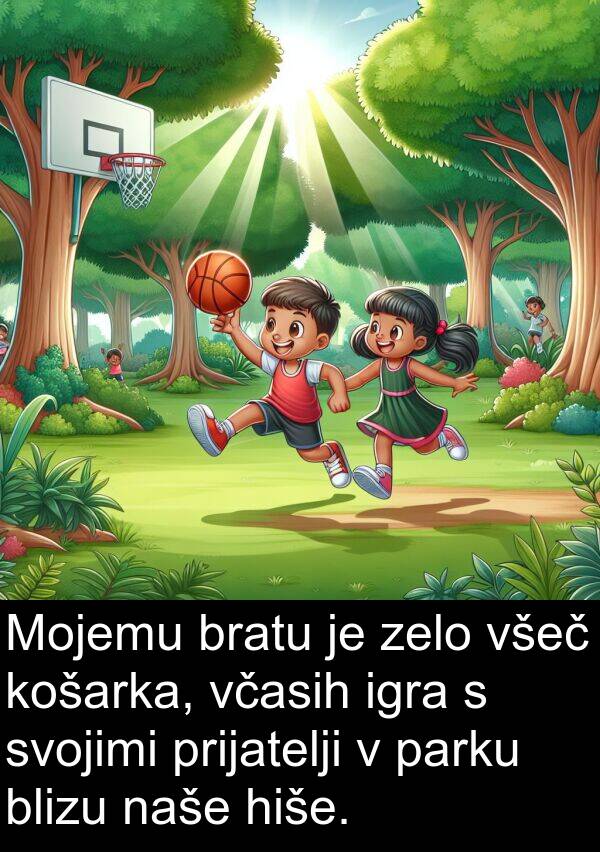 včasih: Mojemu bratu je zelo všeč košarka, včasih igra s svojimi prijatelji v parku blizu naše hiše.