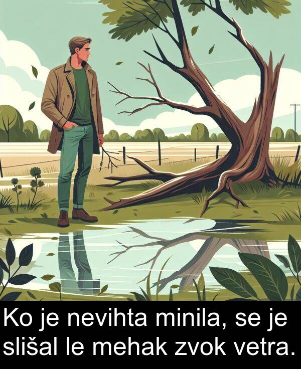 mehak: Ko je nevihta minila, se je slišal le mehak zvok vetra.