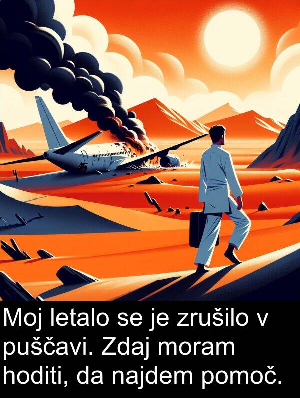 hoditi: Moj letalo se je zrušilo v puščavi. Zdaj moram hoditi, da najdem pomoč.