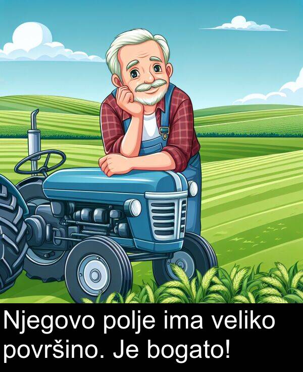 ima: Njegovo polje ima veliko površino. Je bogato!