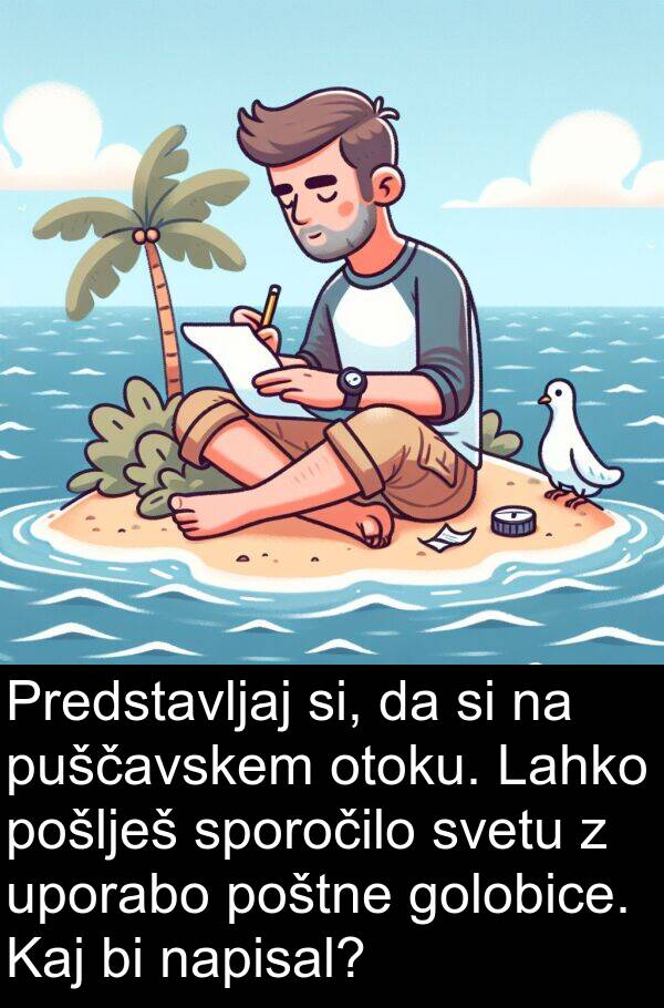 si: Predstavljaj si, da si na puščavskem otoku. Lahko pošlješ sporočilo svetu z uporabo poštne golobice. Kaj bi napisal?