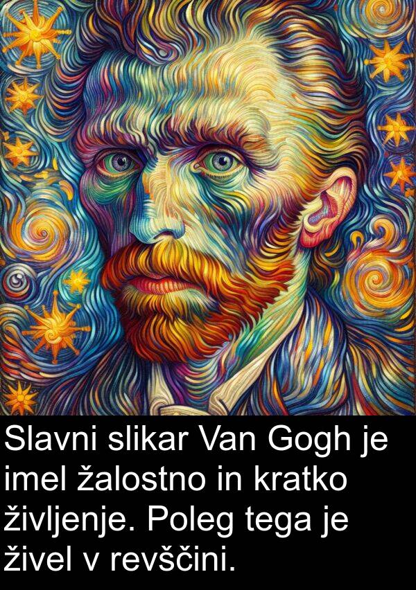 življenje: Slavni slikar Van Gogh je imel žalostno in kratko življenje. Poleg tega je živel v revščini.