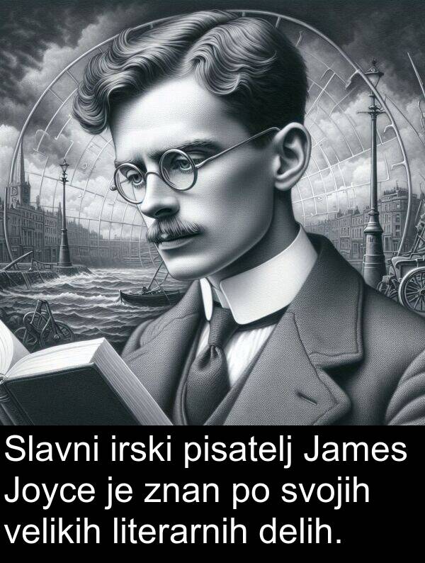 irski: Slavni irski pisatelj James Joyce je znan po svojih velikih literarnih delih.