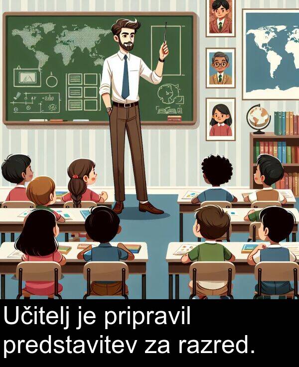 pripravil: Učitelj je pripravil predstavitev za razred.