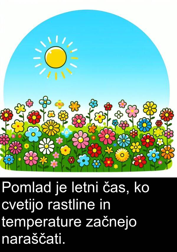 cvetijo: Pomlad je letni čas, ko cvetijo rastline in temperature začnejo naraščati.