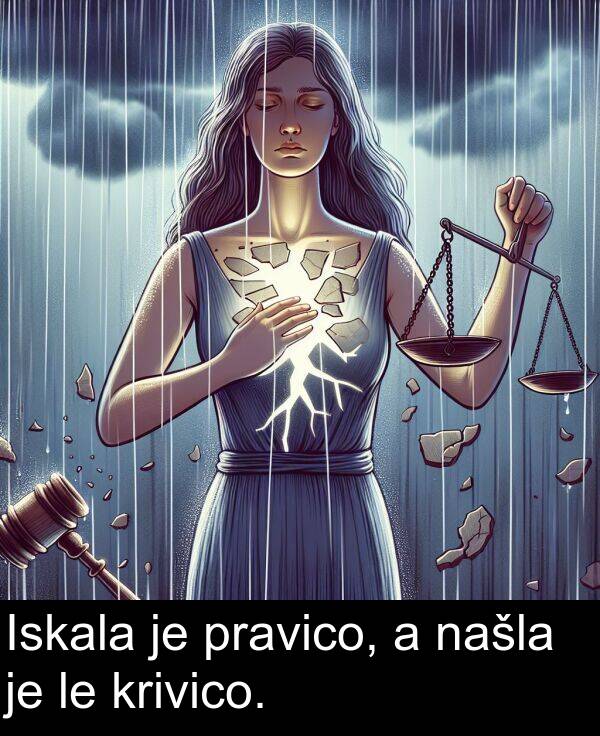 pravico: Iskala je pravico, a našla je le krivico.