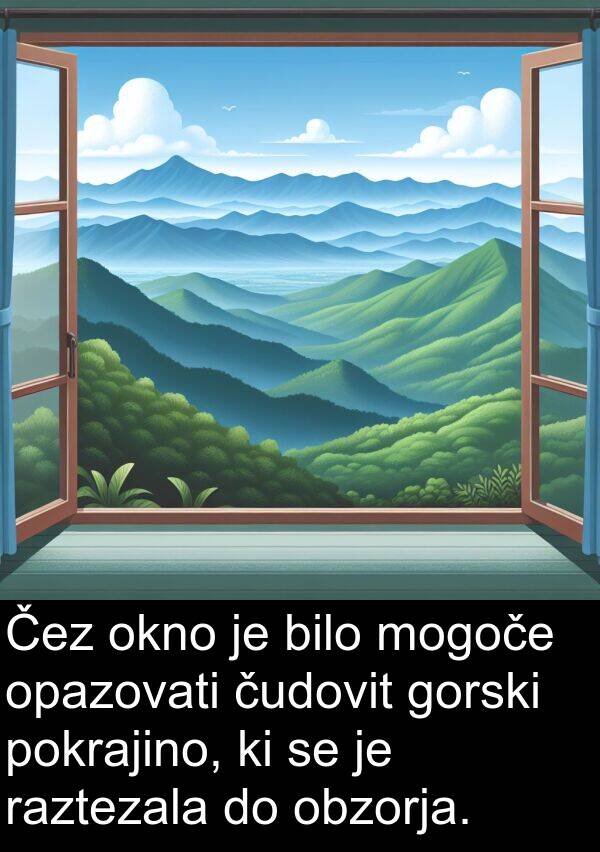 gorski: Čez okno je bilo mogoče opazovati čudovit gorski pokrajino, ki se je raztezala do obzorja.