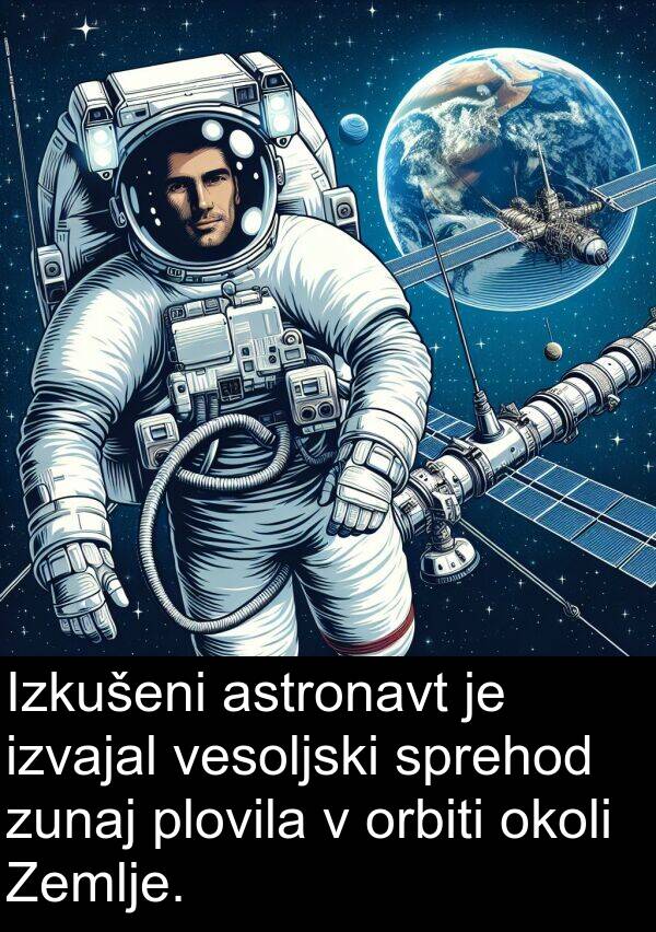 izvajal: Izkušeni astronavt je izvajal vesoljski sprehod zunaj plovila v orbiti okoli Zemlje.