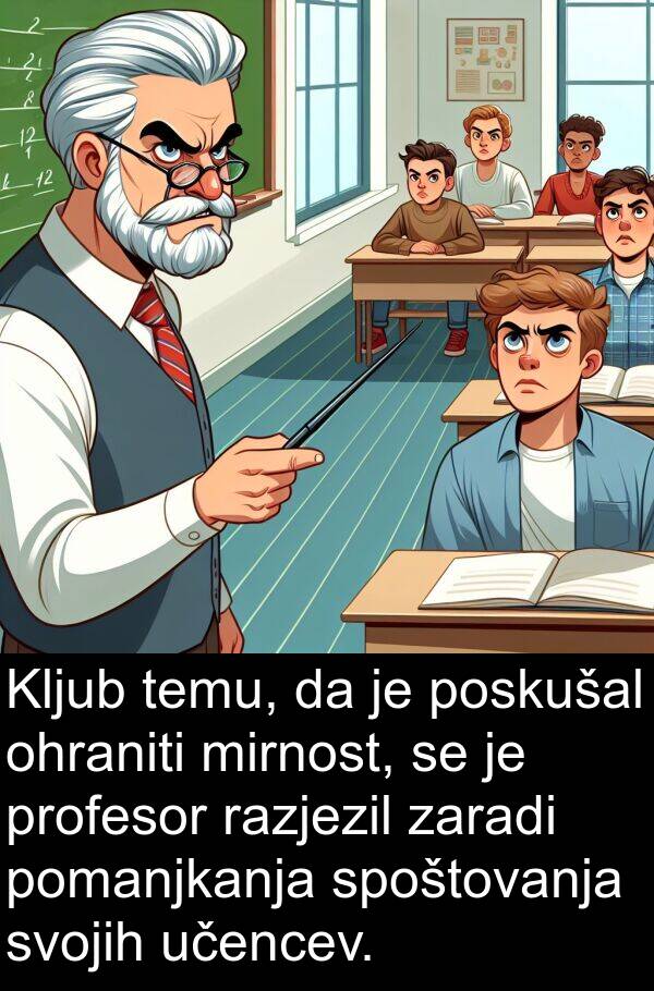 razjezil: Kljub temu, da je poskušal ohraniti mirnost, se je profesor razjezil zaradi pomanjkanja spoštovanja svojih učencev.