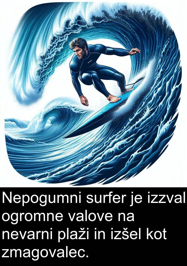 valove: Nepogumni surfer je izzval ogromne valove na nevarni plaži in izšel kot zmagovalec.