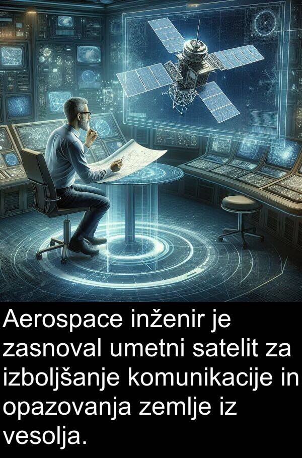 satelit: Aerospace inženir je zasnoval umetni satelit za izboljšanje komunikacije in opazovanja zemlje iz vesolja.