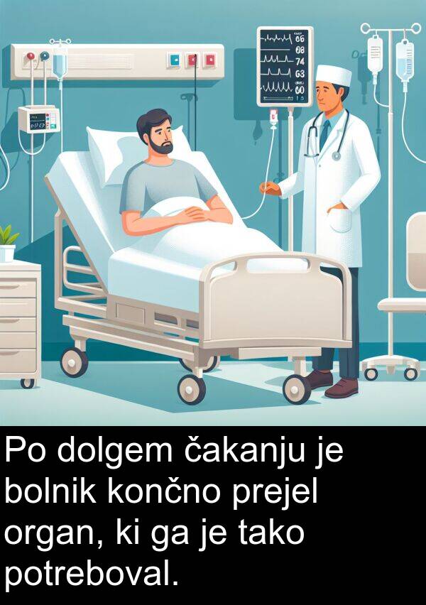 čakanju: Po dolgem čakanju je bolnik končno prejel organ, ki ga je tako potreboval.