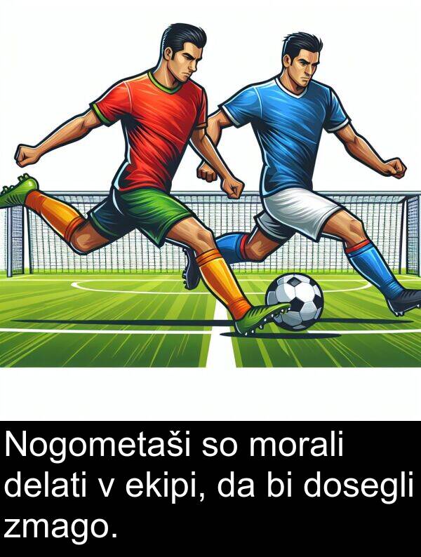 delati: Nogometaši so morali delati v ekipi, da bi dosegli zmago.