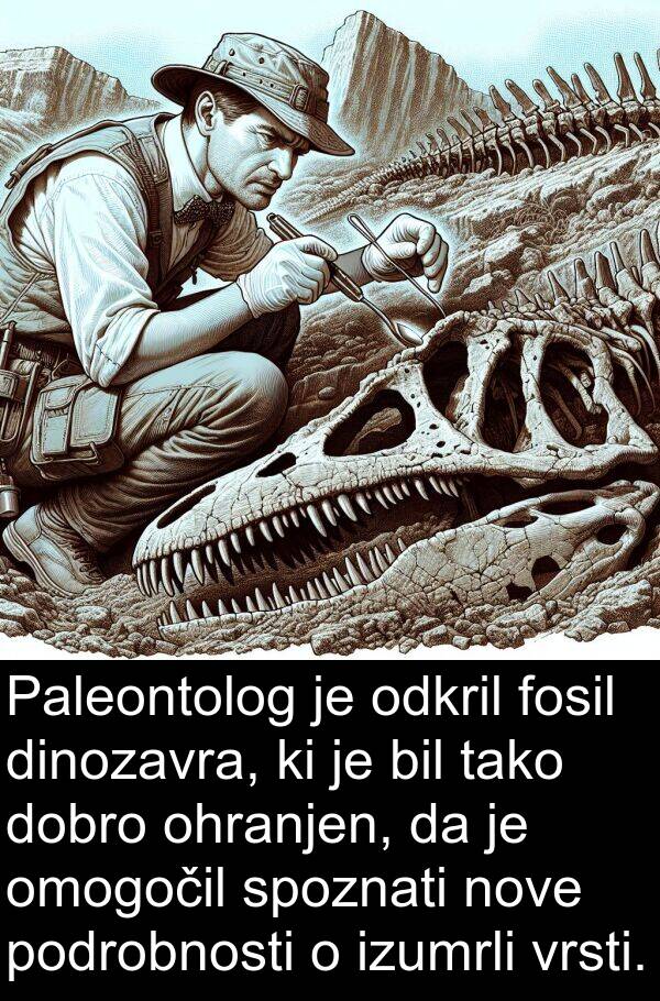 fosil: Paleontolog je odkril fosil dinozavra, ki je bil tako dobro ohranjen, da je omogočil spoznati nove podrobnosti o izumrli vrsti.