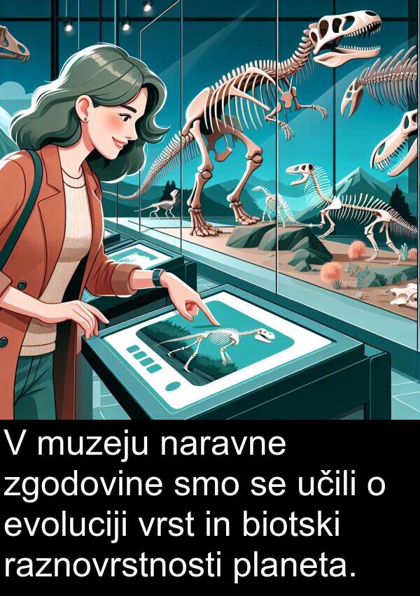 učili: V muzeju naravne zgodovine smo se učili o evoluciji vrst in biotski raznovrstnosti planeta.