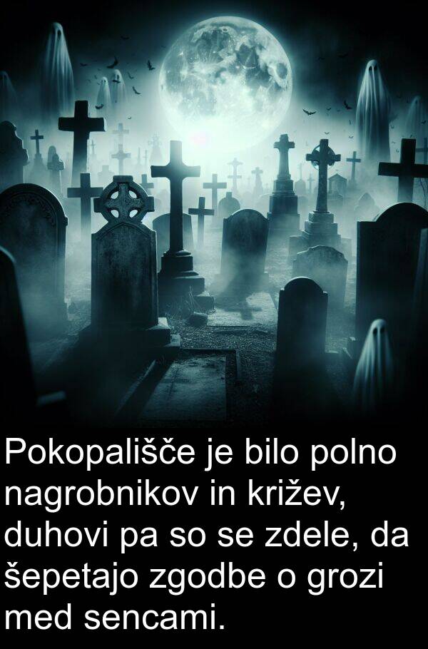 polno: Pokopališče je bilo polno nagrobnikov in križev, duhovi pa so se zdele, da šepetajo zgodbe o grozi med sencami.