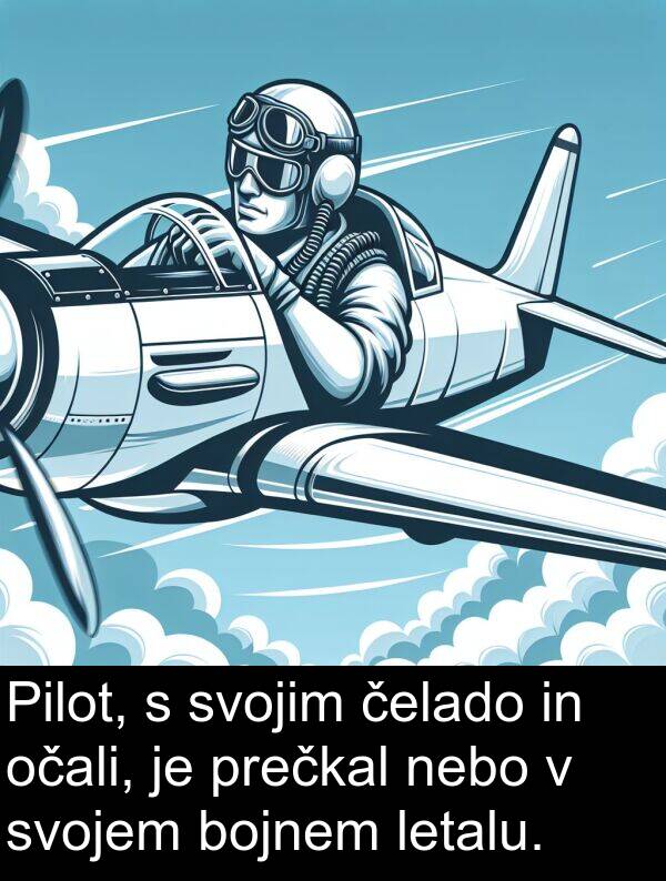 čelado: Pilot, s svojim čelado in očali, je prečkal nebo v svojem bojnem letalu.