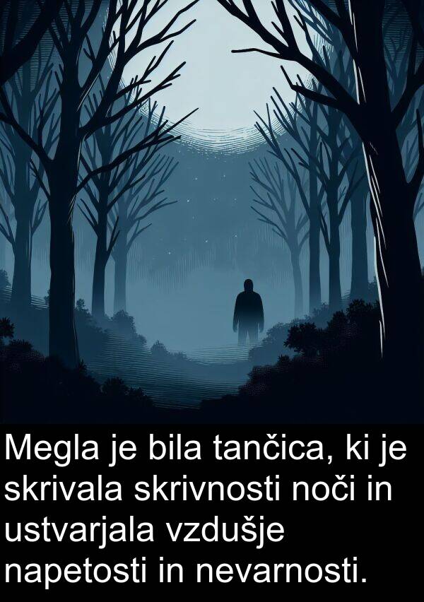 napetosti: Megla je bila tančica, ki je skrivala skrivnosti noči in ustvarjala vzdušje napetosti in nevarnosti.