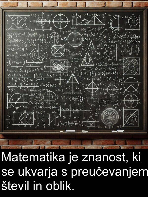 ukvarja: Matematika je znanost, ki se ukvarja s preučevanjem števil in oblik.