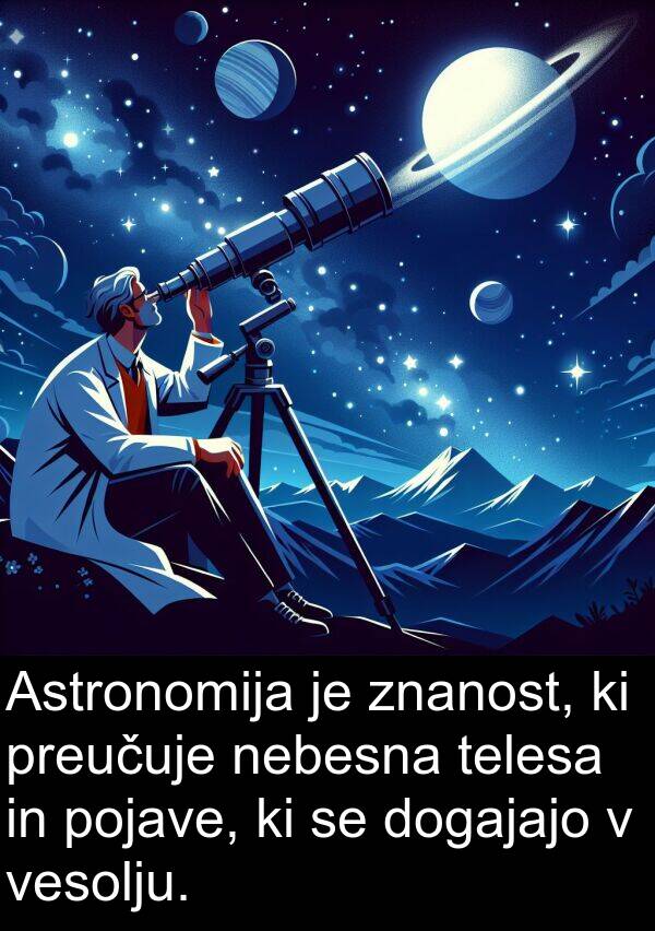 vesolju: Astronomija je znanost, ki preučuje nebesna telesa in pojave, ki se dogajajo v vesolju.