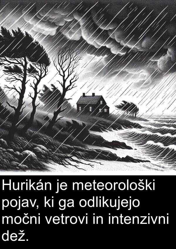 intenzivni: Hurikán je meteorološki pojav, ki ga odlikujejo močni vetrovi in intenzivni dež.