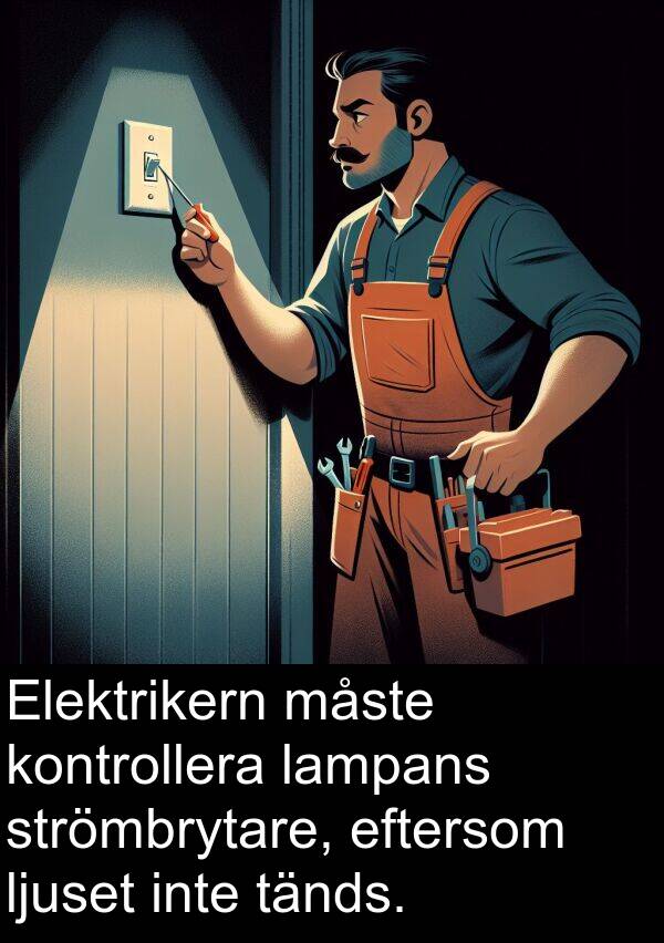 lampans: Elektrikern måste kontrollera lampans strömbrytare, eftersom ljuset inte tänds.