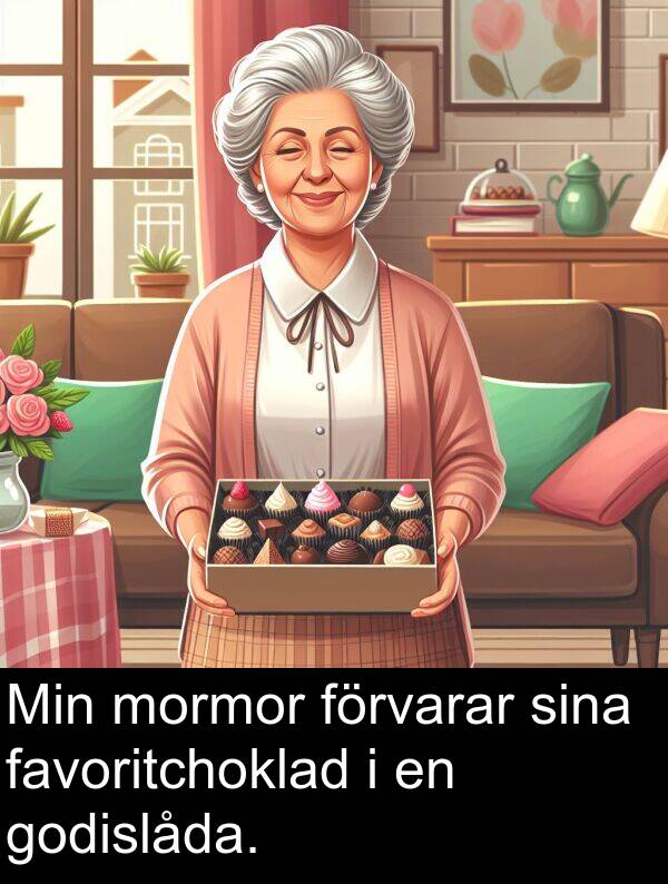 sina: Min mormor förvarar sina favoritchoklad i en godislåda.