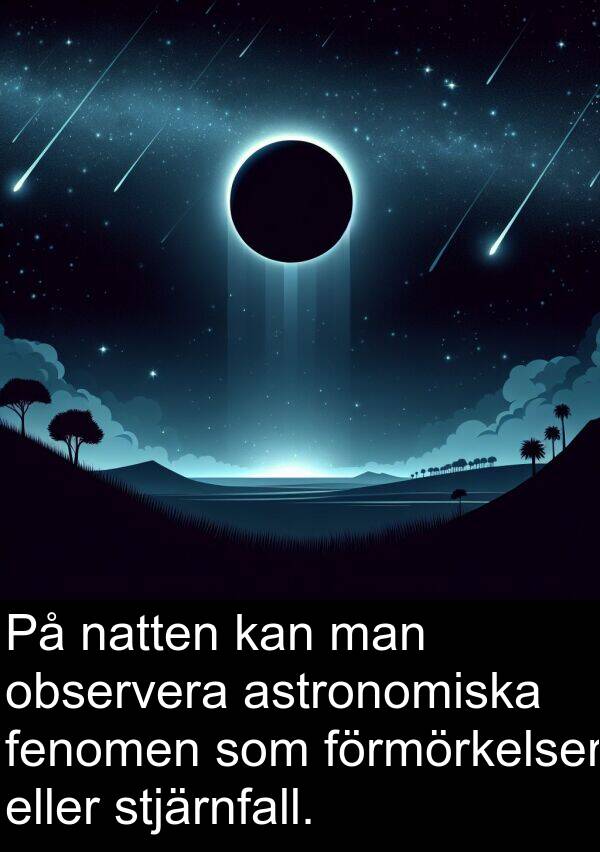 observera: På natten kan man observera astronomiska fenomen som förmörkelser eller stjärnfall.