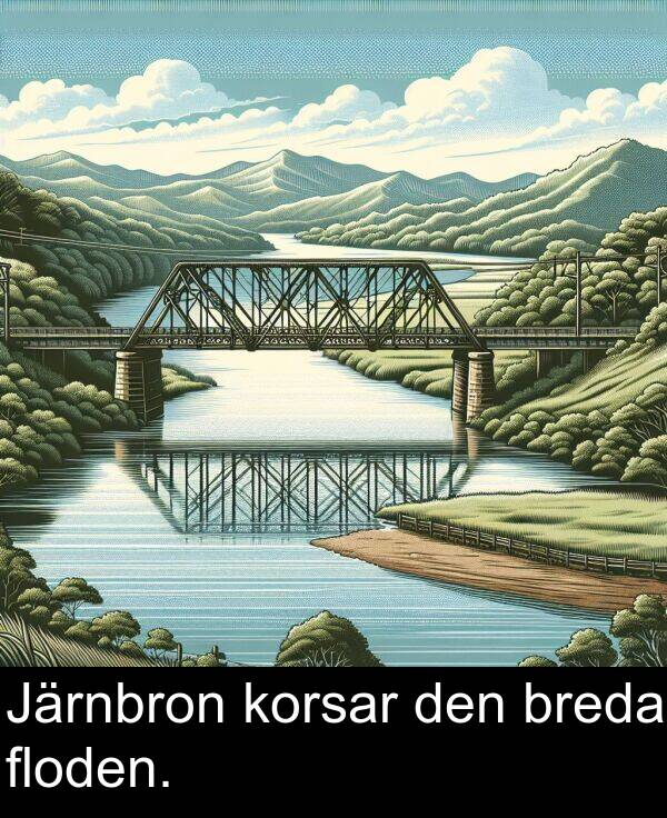 korsar: Järnbron korsar den breda floden.