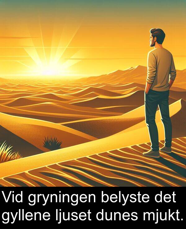 belyste: Vid gryningen belyste det gyllene ljuset dunes mjukt.