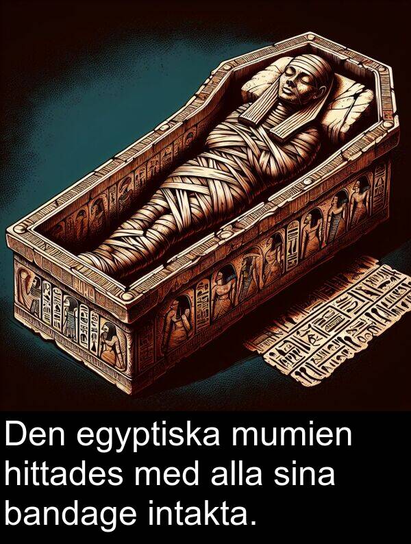 egyptiska: Den egyptiska mumien hittades med alla sina bandage intakta.