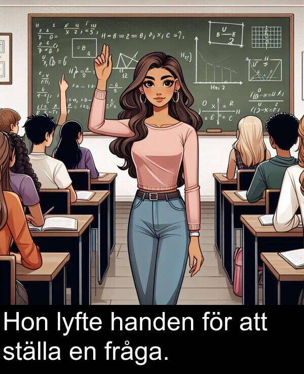 att: Hon lyfte handen för att ställa en fråga.