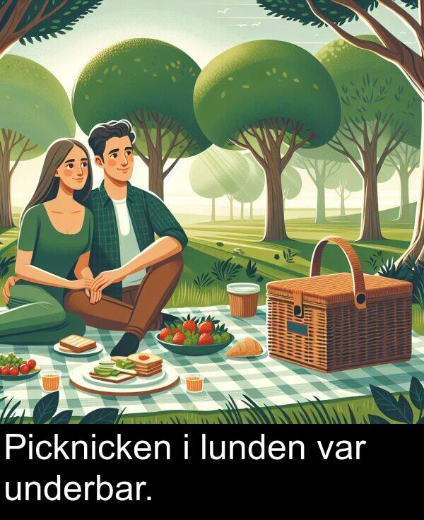 underbar: Picknicken i lunden var underbar.