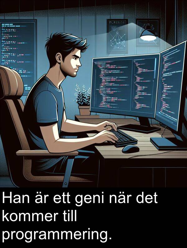 geni: Han är ett geni när det kommer till programmering.