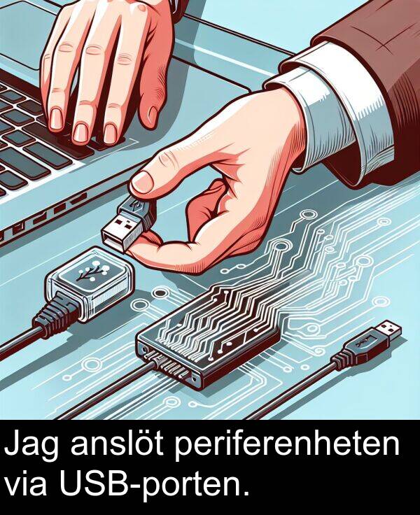 anslöt: Jag anslöt periferenheten via USB-porten.