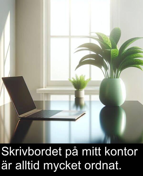 mitt: Skrivbordet på mitt kontor är alltid mycket ordnat.